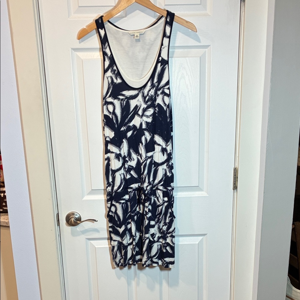 Banana Republic Navy and White Leaf-Print Tank Dress